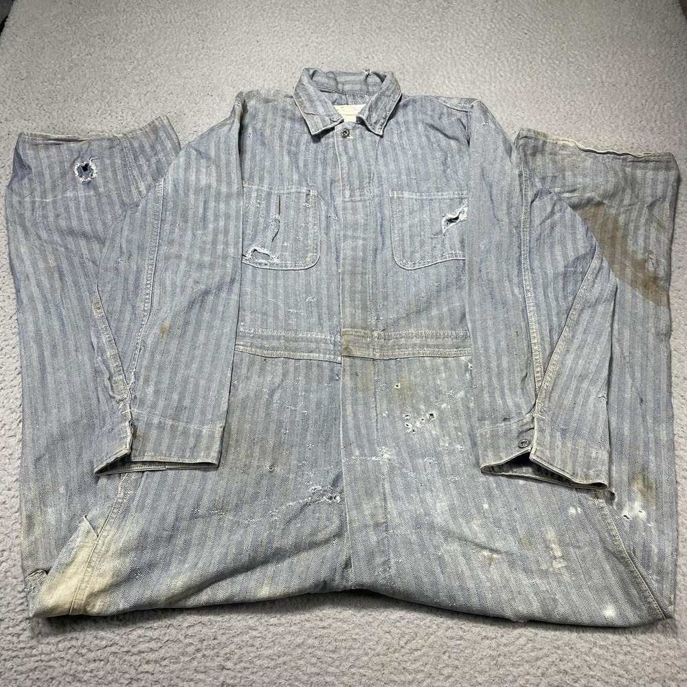 Vintage Striped Blue Cotton Work Jacket - Military & Field Style